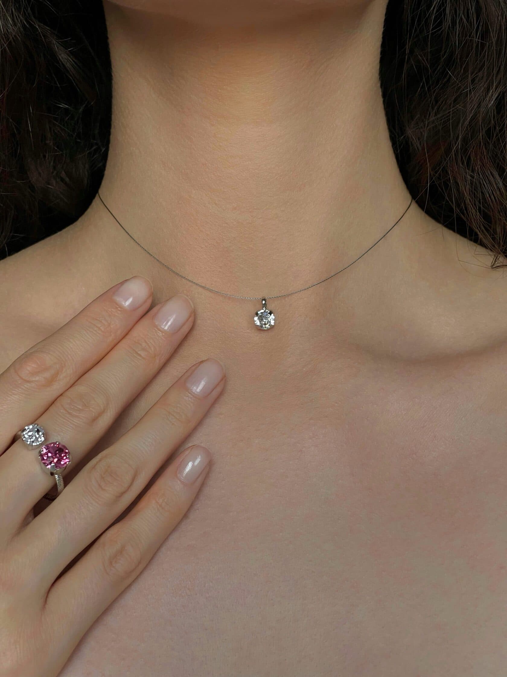 Сет BIS JEWELS колье-невидимка и кольцо с двумя кристаллами