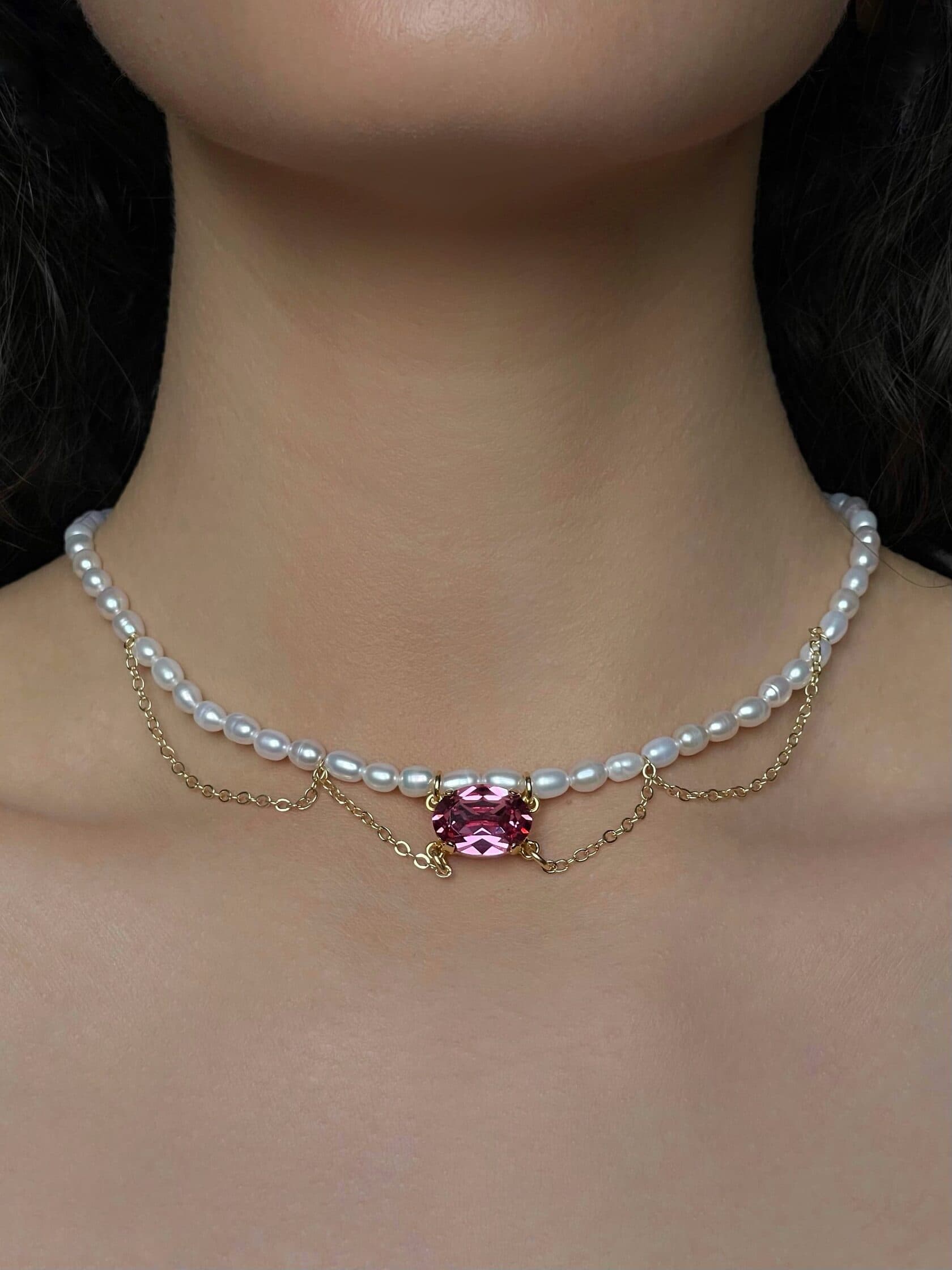 Колье BIS JEWELS из натурального жемчуга с кристаллом Swarovski