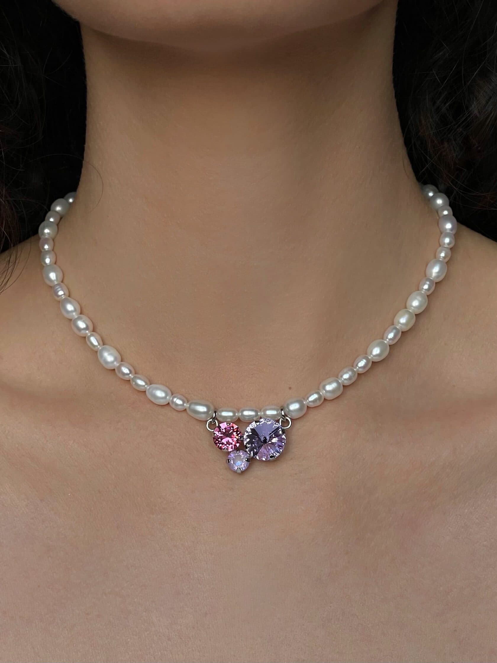 Колье BIS JEWELS из натурального жемчуга c кристальным центром