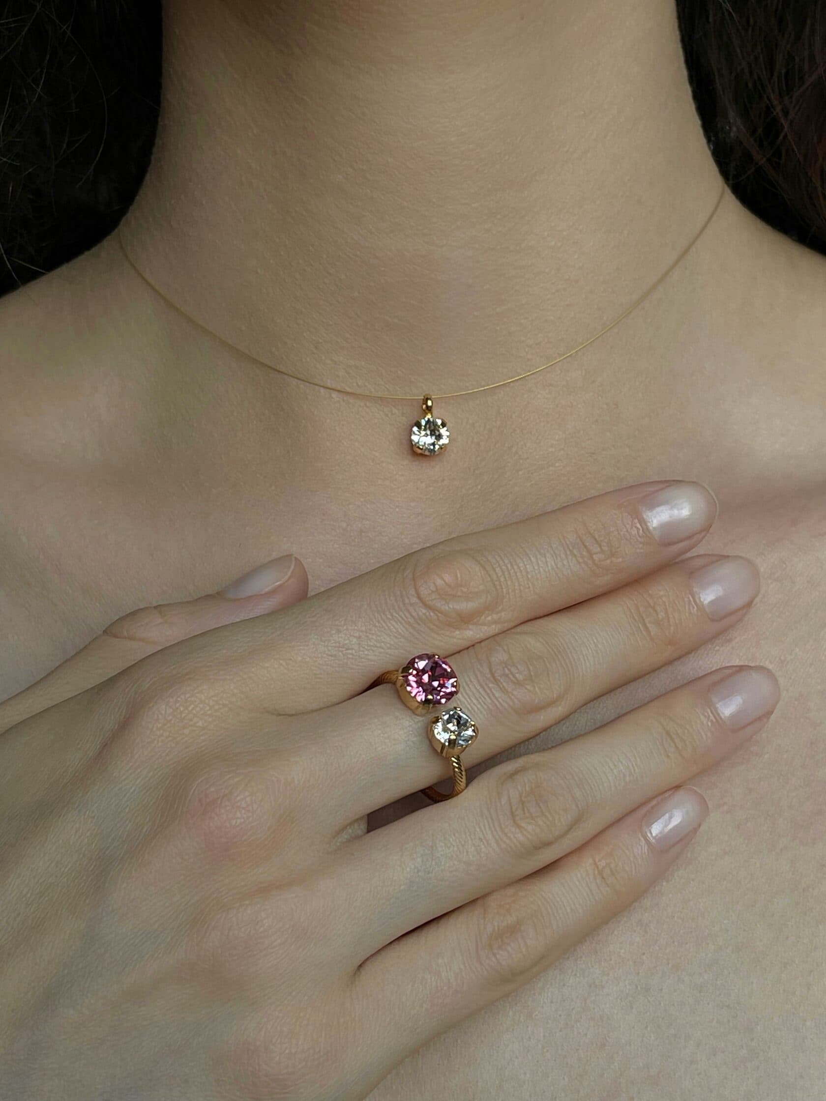 Сет BIS JEWELS колье-невидимка и кольцо с двумя кристаллами