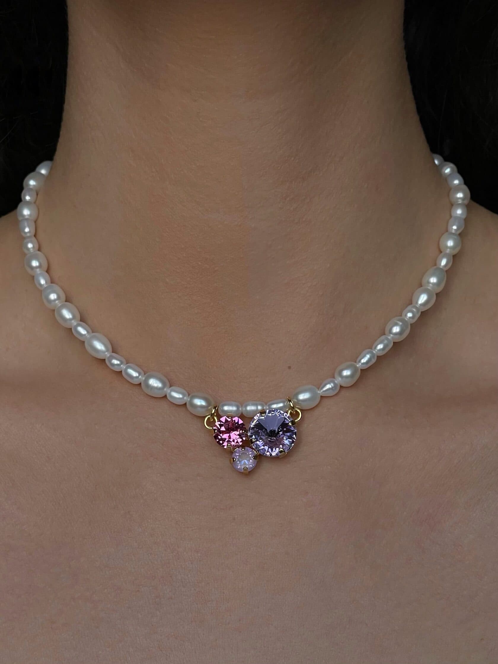 Колье BIS JEWELS из натурального жемчуга c кристальным центром