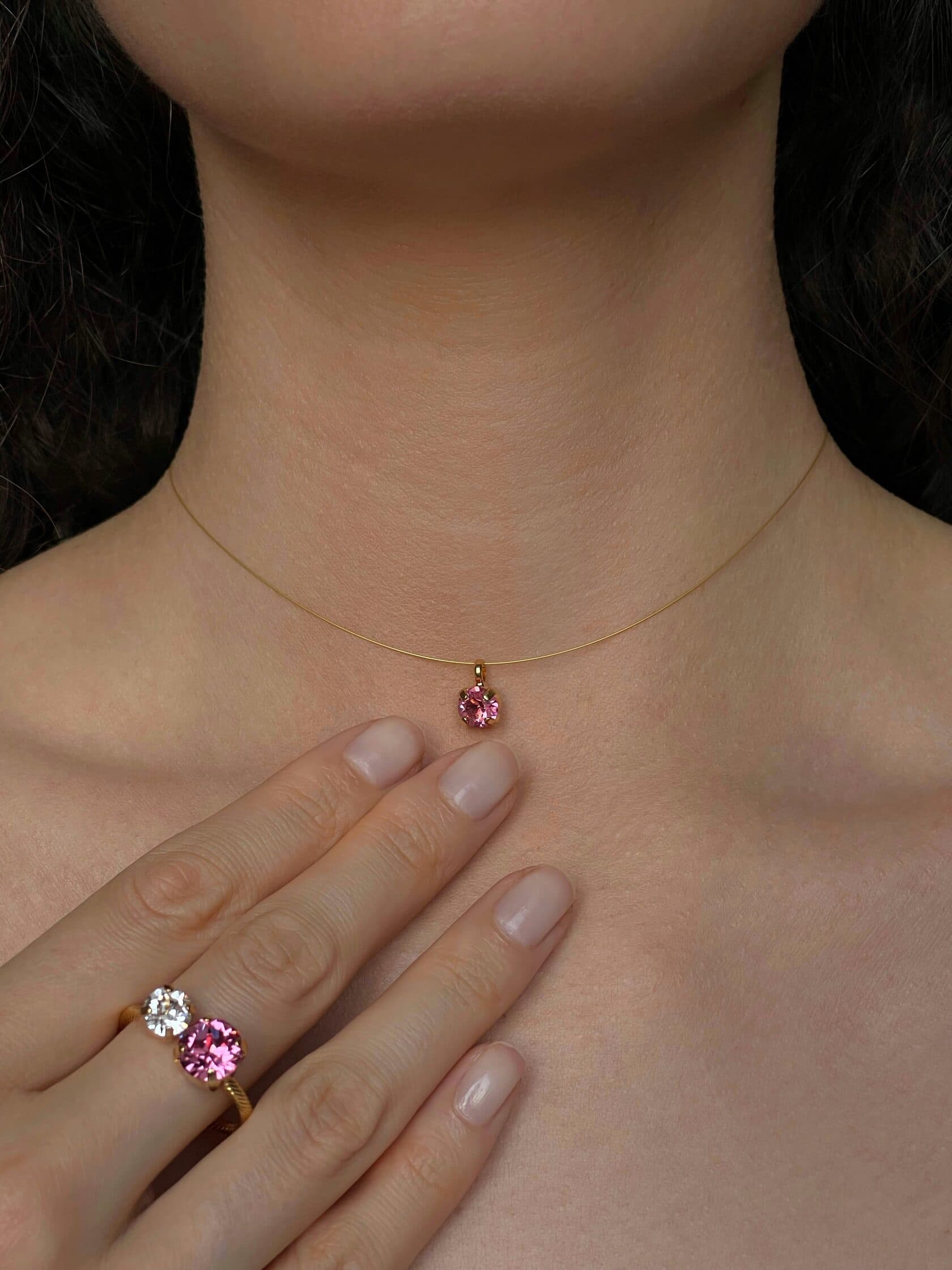 Сет BIS JEWELS колье-невидимка и кольцо с двумя кристаллами