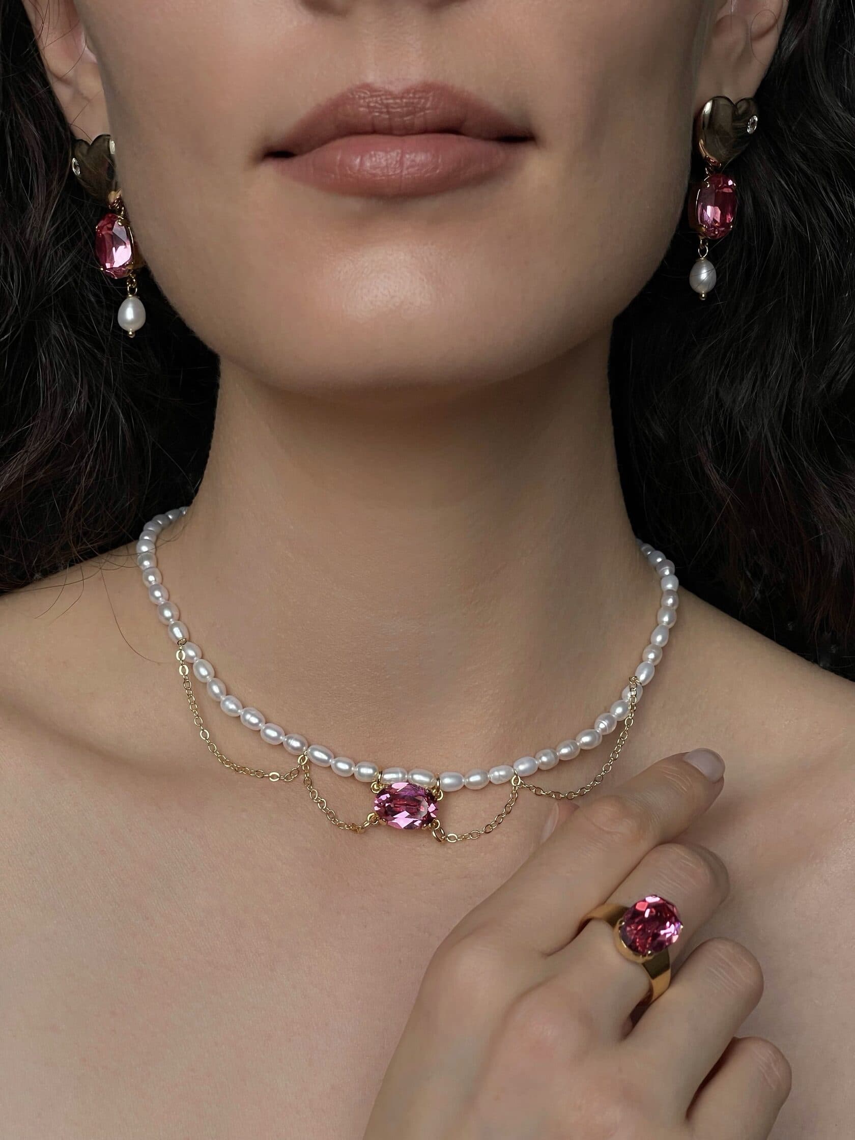 Сет BIS JEWELS серьги-сердца, колье и кольцо